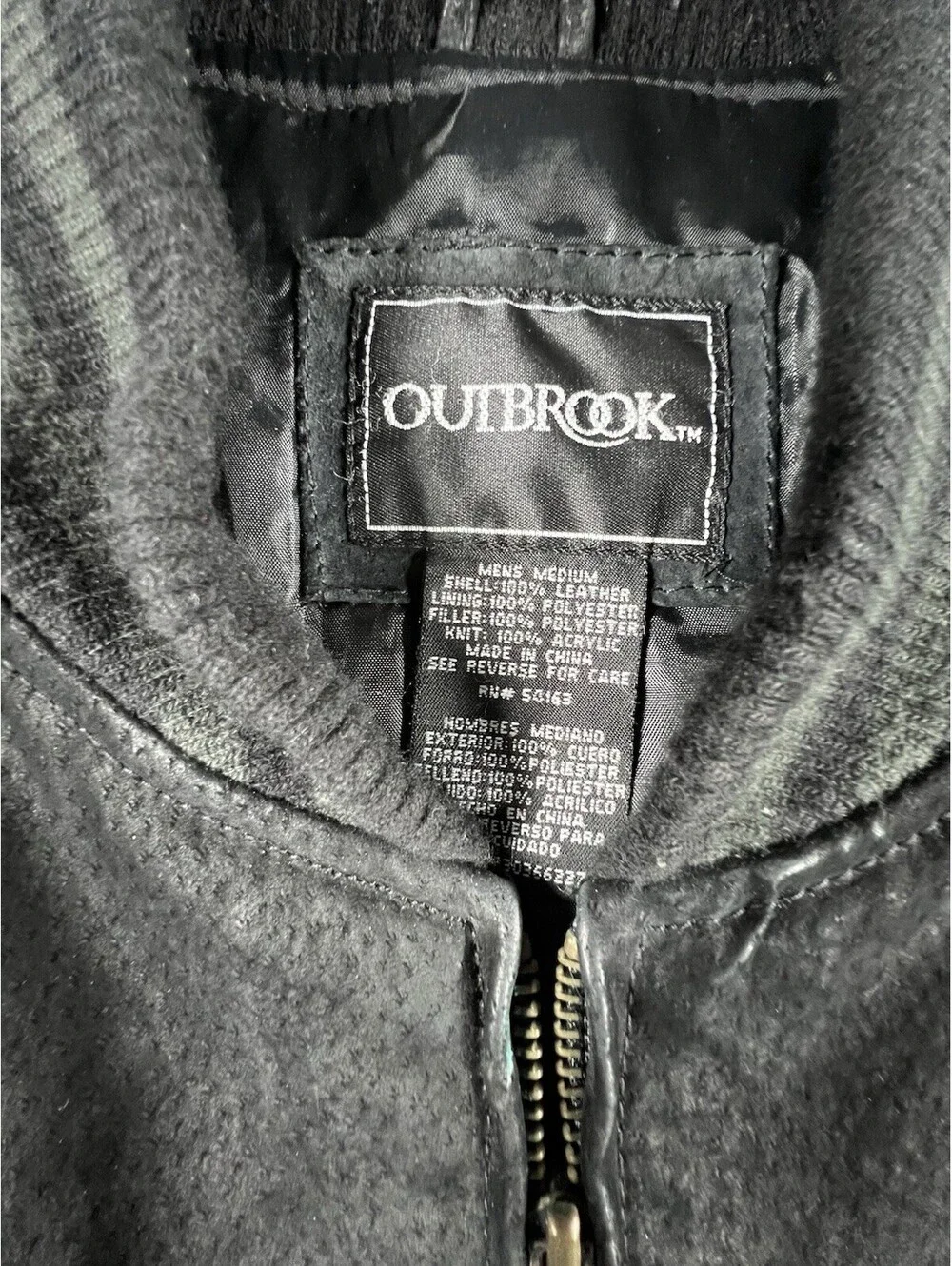 Outbrook Leather Bomber Jacket Black Gray Suede Varsity Zip Jacket Men’s M